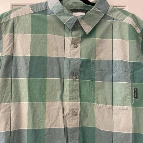 Columbia Mens Short Sleeve Plaid Button Up Shirt Size L Blue Cotton. Casual - Picture 5 of 5